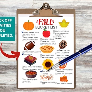 Fall Bucket List Printable: Autumn Activities Checklist (digital ...