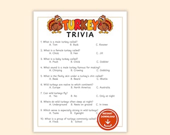 Turkey Trivia Game, Thanksgiving Activity for Kids, Teens, Adults, Friendsgiving Party Game, Classroom Activity