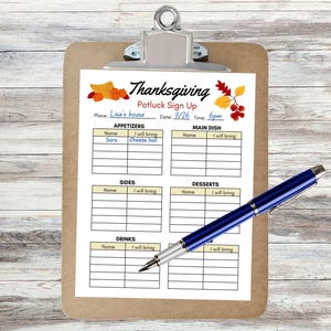 Thanksgiving Potluck Sign up Sheet, Printable Thanksgiving Sign up ...