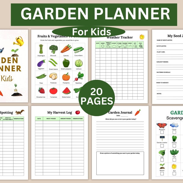 Ultimate Garden Planner for Kids, Printable Garden Journal Garden Activities for Kids Weather Tracker Garden Scavenger Hunt Garden Notebook