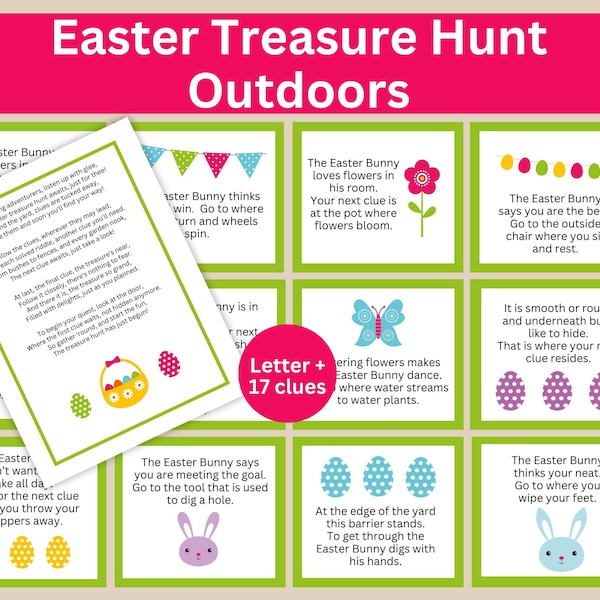 Easter Scavenger Hunt Outdoor Easter Treasure Hunt for Kids Easter Game Easter Activity Easter Clue Cards Easter Hunt