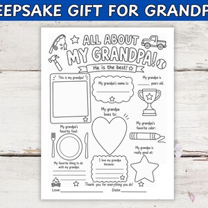 Gift for grandpa.  Grandparent's Day kids questionnaire.  grandpa printable gift.