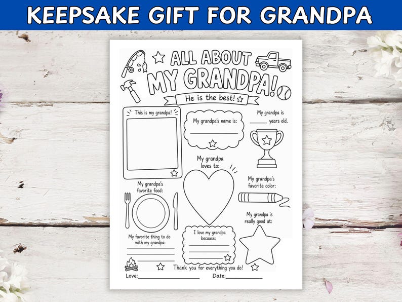 Gift for grandpa.  Grandparent's Day kids questionnaire.  grandpa printable gift.