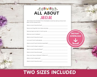 All About Mom Questionnaire, Mother's Day Activity, Gift for Mom