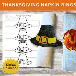 DIY Thanksgiving Serviettenringe Handwerk, druckbare Thanksgiving Serviettenringe, Thanksgiving Handwerk für Kinder, Thanksgiving Tischdekoration