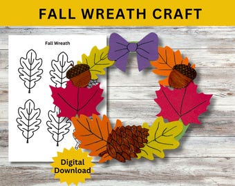 Fall Wreath Craft: Thanksgiving Coloring Activity (Digital Download)