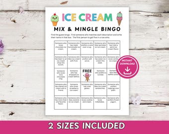 Ice Cream Mix and Mingle Bingo – Printable Party Game | Ice Cream Social Activity | Icebreaker