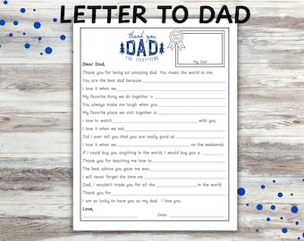 Father's Day Printable Letter, Father's Day Gift from Kids, Father's Day Questionnaire, All About My Dad, Birthday Gift for Dad, Dad Gift