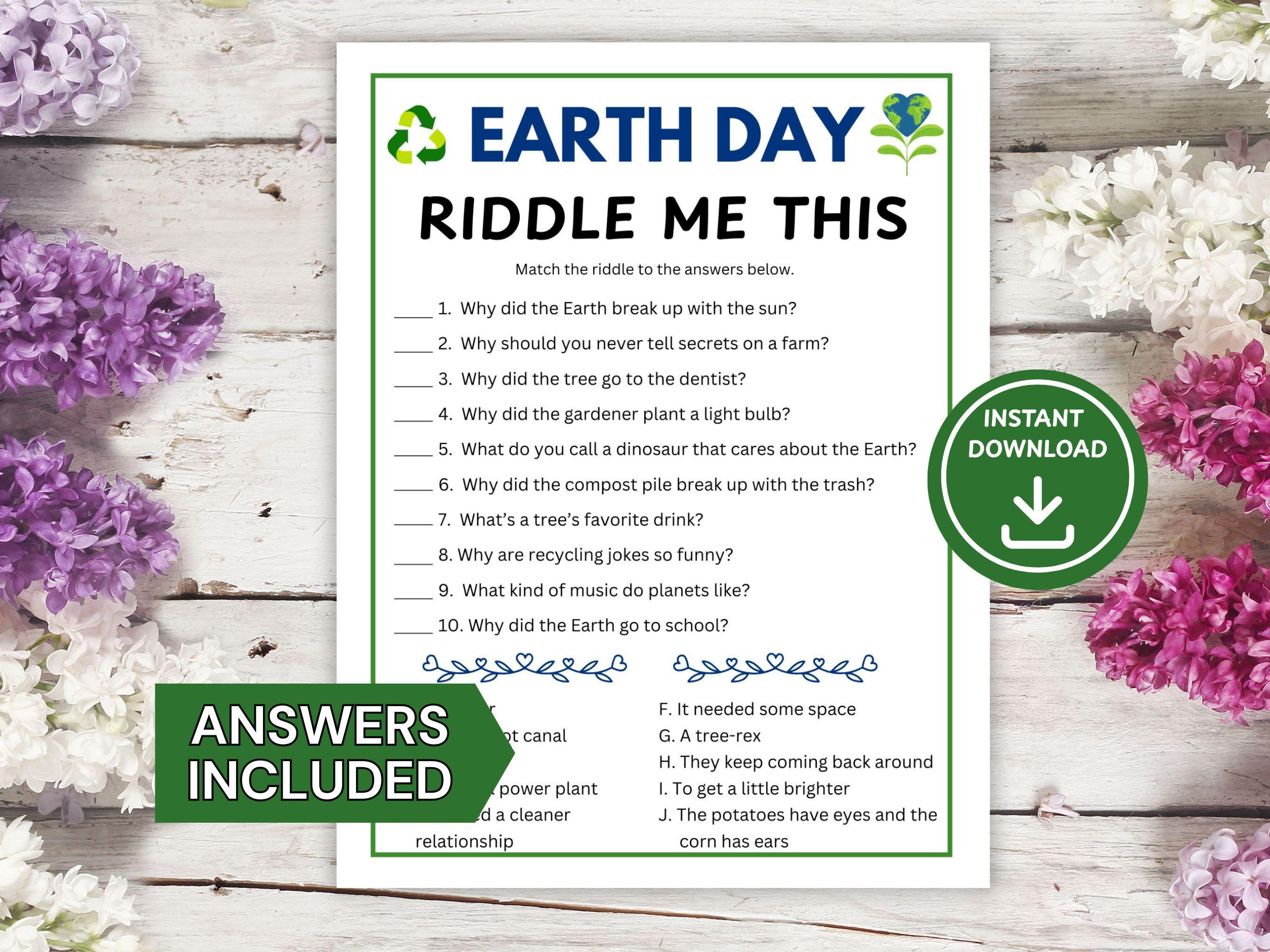 Earth Day Riddles Game Printable for Kids | Classroom Worksheet ...