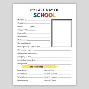 Last Day of School Printable, Last Day of School Questionnaire, School ...