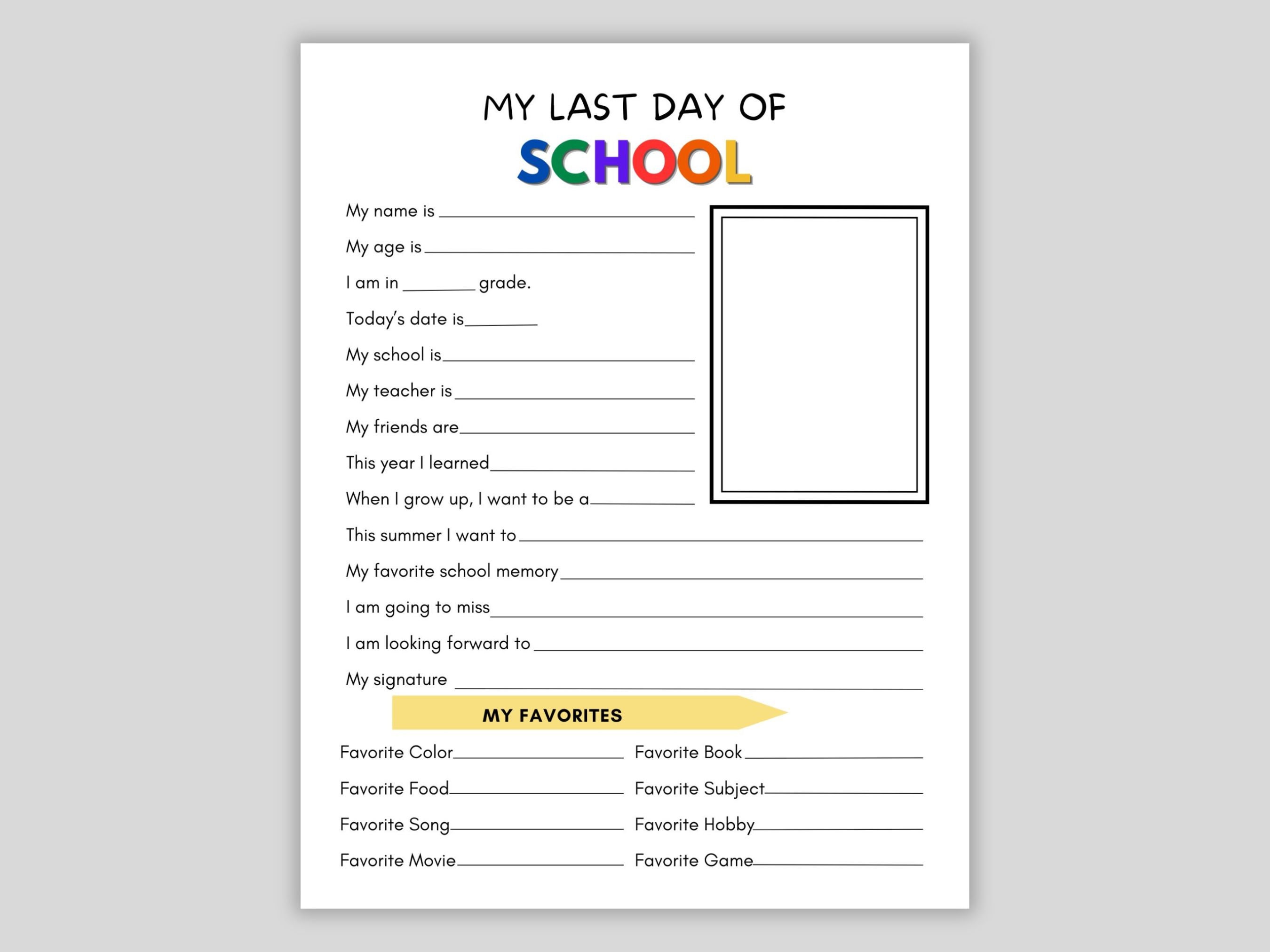 Last Day of School Printable, Last Day of School Questionnaire, School ... Last Day of School Printable, Last Day of School Questionnaire, School ...
