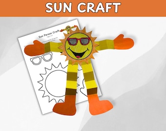 Sun Person Craft for Kids, Summer Craft, Sun Craft, Summer Activity, Sun Activity, Sun Craft Template, Weather Craft, Kids Coloring Craft