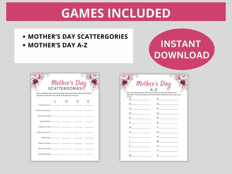 Mother's Day Games, Printable Mother's Day Party Games, Mother's Day ...