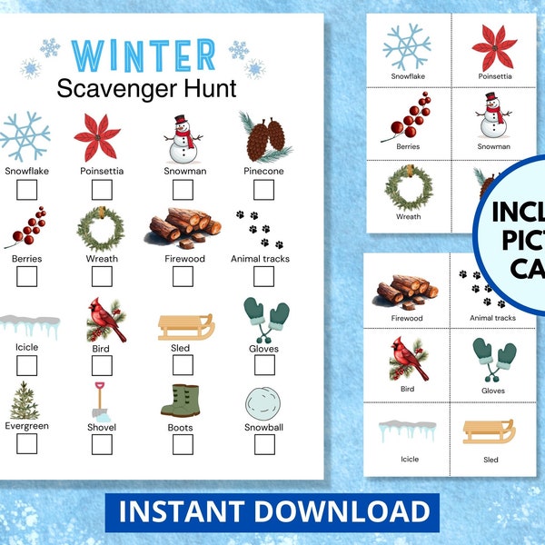 Winter Scavenger Hunt Printable Winter Nature Scavenger Hunt Winter Indoor Scavenger Hunt Family Activity Includes Picture Cards