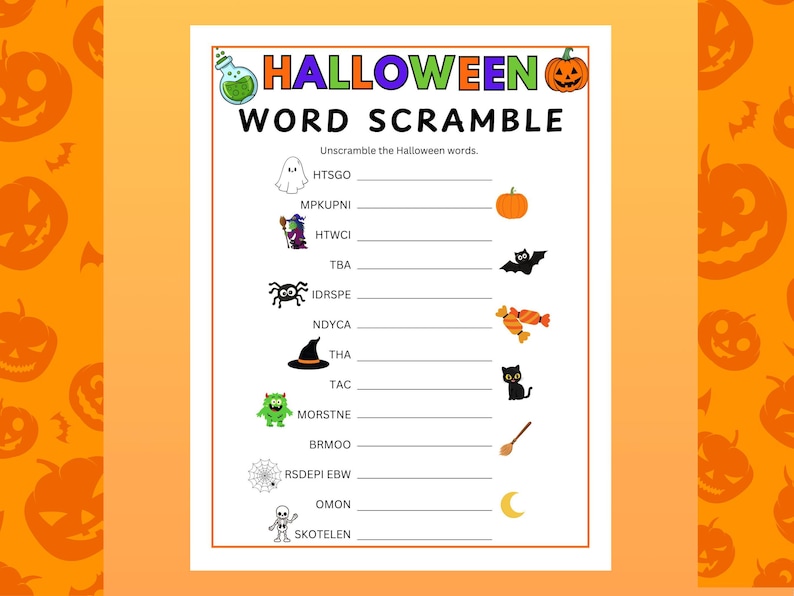 Halloween Word Scramble Game, Printable Halloween Activity for Kids ...