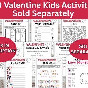 Valentine's kids games sold separately