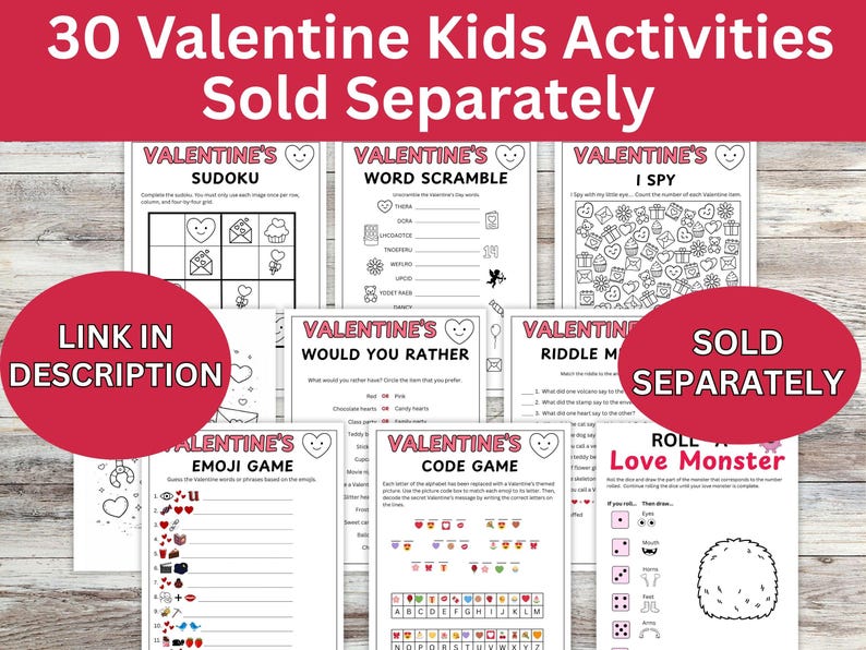 Valentine's kids games sold separately
