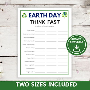 Earth Day Think Fast Game | Classroom Activity | Quick Thinking Game | Kids & Adults | Instant Download