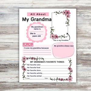 All About My Grandma, All About Grandma Questionnaire, Grandparent&#39;s Day Gift, Mother&#39;s Day Gift for Grandma, Birthday Gift for Grandma