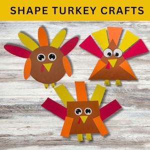 Shape Turkey Craft: Thanksgiving Printable Activity Bundle (PDF)