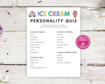 IJs persoonlijkheidsquiz, leuke feestactiviteit, zomerspel, afdrukbaar verjaardagsfeestje