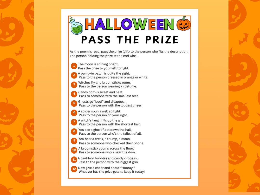 Halloween Pass the Prize Game, Printable Halloween Party Game - Etsy