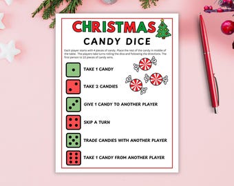 Candy Dice Game, Holiday Activity for Kids, Printable Party Game