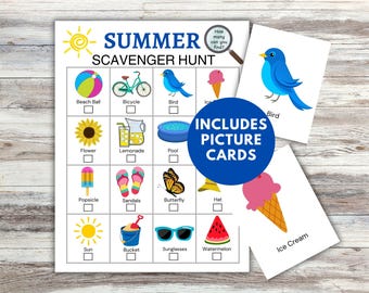 Summer Scavenger Hunt for Kids, Summer Treasure Hunt with Hiding Cards, Summer Game, Summer Activity, End of School Activity, Family Game