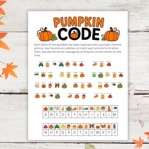 Pumpkin Code Game, Fall Secret Code Worksheet, Puzzle Activity for Kids, Classroom Printable