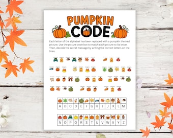 Pumpkin Code Game, Fall Secret Code Worksheet, Puzzle Activity for Kids, Classroom Printable