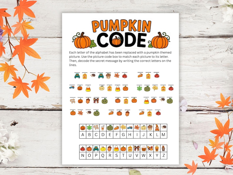 Pumpkin Code Game Printable, Fall Secret Code Worksheet, Pumpkin Activity for Kids, Fall Classroom Game, October Activity, Pumpkin Puzzle