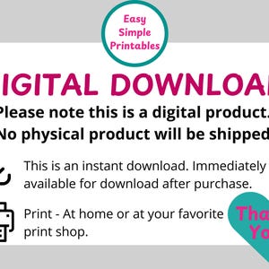 Pu&ograve; includere: Sfondo bianco con testo magenta "DOWNLOAD DIGITALE". L'immagine indica che si tratta di un prodotto digitale, disponibile per il download immediato. Include un cuore turchese con "Grazie!"