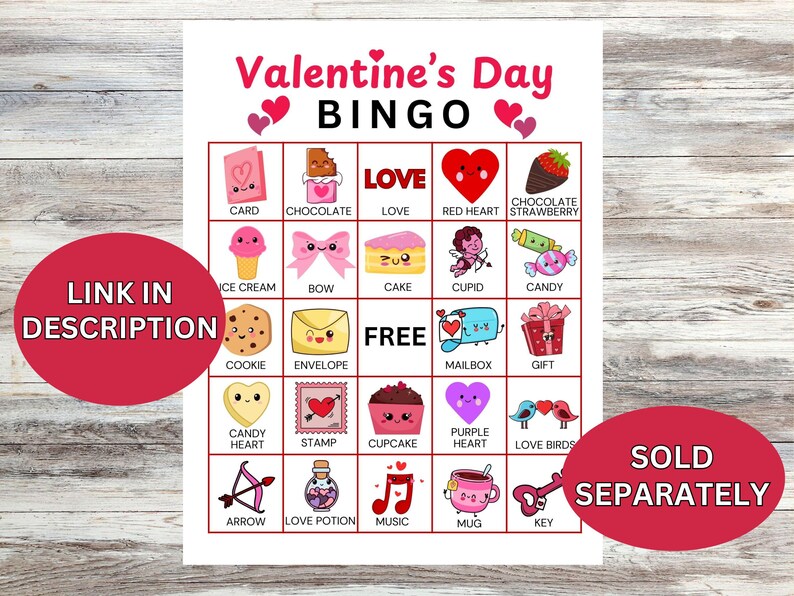 Valentine's bingo sold separately