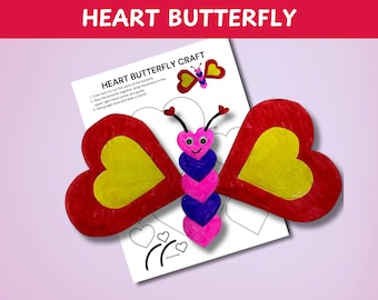 Heart Butterfly Craft: Valentine's Day Kids Activity (PDF Pattern)