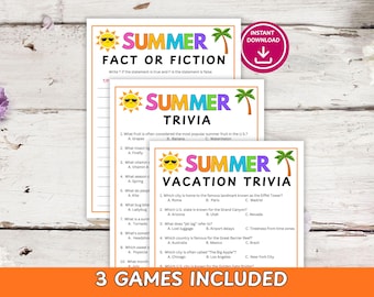 Summer Trivia Games Printable | Party Game | Vacation Activity | Family Game Night | Kids & Adults