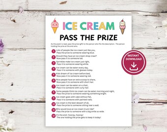 Ice Cream Pass the Prize – Printable Summer Activity, Ice Cream Social Game, Birthday Party Icebreaker