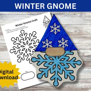 Winter Gnome Craft for Kids, Printable Winter Craft, Winter Activity, Winter Coloring Craft, Winter Printable, Printable Craft Template