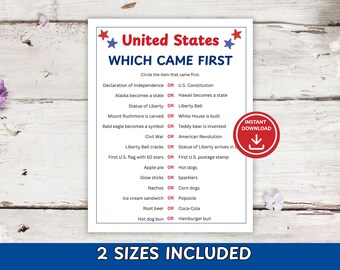 United States Which Came First Trivia Game | Patriotic Party Trivia | 4th of July Activity