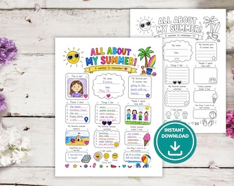 All About My Summer Worksheet | Memory Page Activity for Kids | Summer Coloring Page