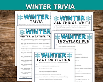 Winter Trivia Games, Printable Activities for Party Game