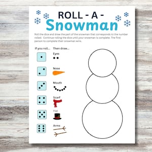 Roll A Snowman Game, Printable Winter Party Game, Build a Snowman Game, Class Game, Winter Activity, Winter Game, Family Game