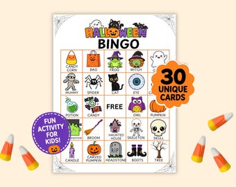 Halloween Bingo Game, 30 Bingo Cards, Halloween Party Game, Classroom Activity