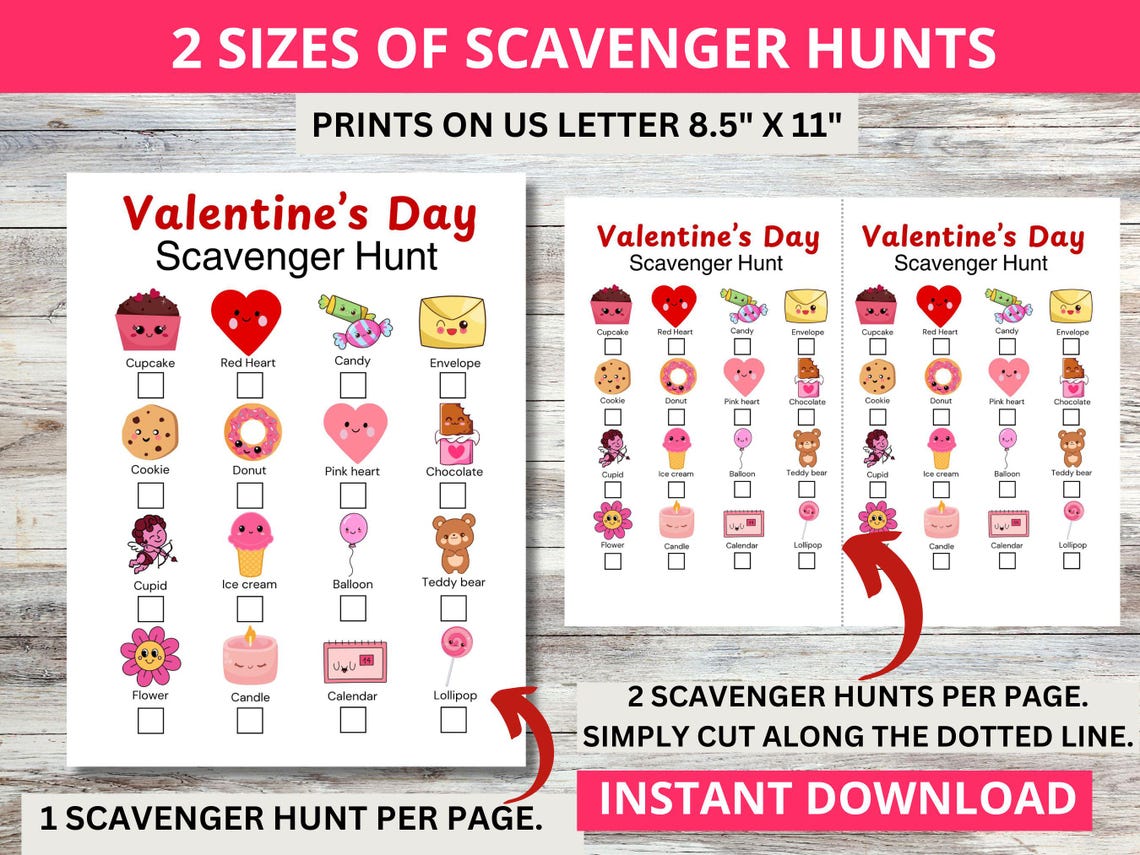 Valentine's Day Scavenger Hunt, Valentine's Day Game, Valentine's Day ...