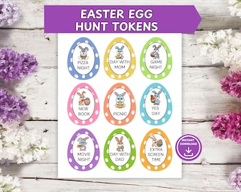 Fichas para la búsqueda de huevos de Pascua, cupones de recompensa imprimibles para niños, artículos de relleno que no son dulces, ideales para rellenar cestas de Pascua.