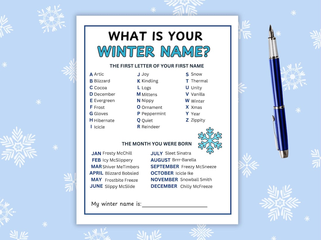 Winter Fun Names What is Your Winter Name Game, Fun Printable Winter Activity for ...