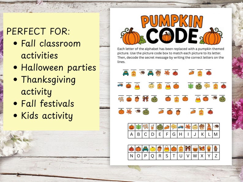 Code game for fall, Halloween and Thanksgiving
