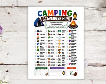 Camping Scavenger Hunt for Kids | Camp Activity Worksheet | Camping Game