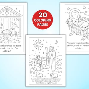Nativity coloring page.  Bible verse coloring page.  Christian Christmas coloring.