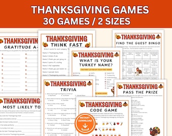 Thanksgiving Games Printable Bundle, Family Thanksgiving Activities for Kids & Adults