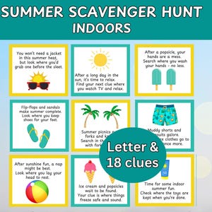Sommerschnitzeljagd für Kinder, Indoor-Sommerschatzsuche, Sommerspiel, Sommeraktivität, Kinderspiel, Kinderaktivität